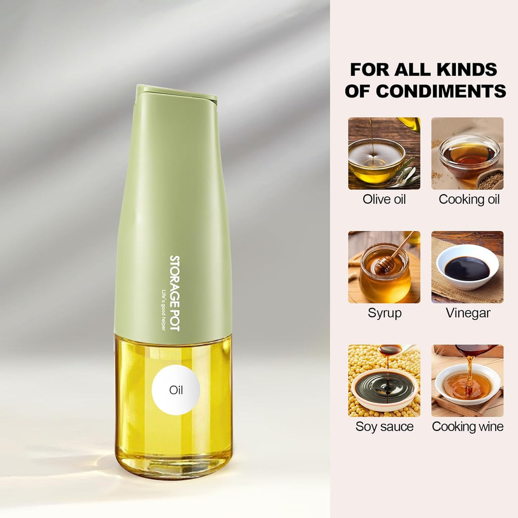 YARRAMATE Large Capacity Aesthetic Olive Oil Dispenser for Kitchen, 500ml /17oz Cooking Glass Vinegar Drizzler, Leak Proof Oil Bottle, Non-Drip Soy Sauce Dispenser, Oil Pourer & Labels(Green)