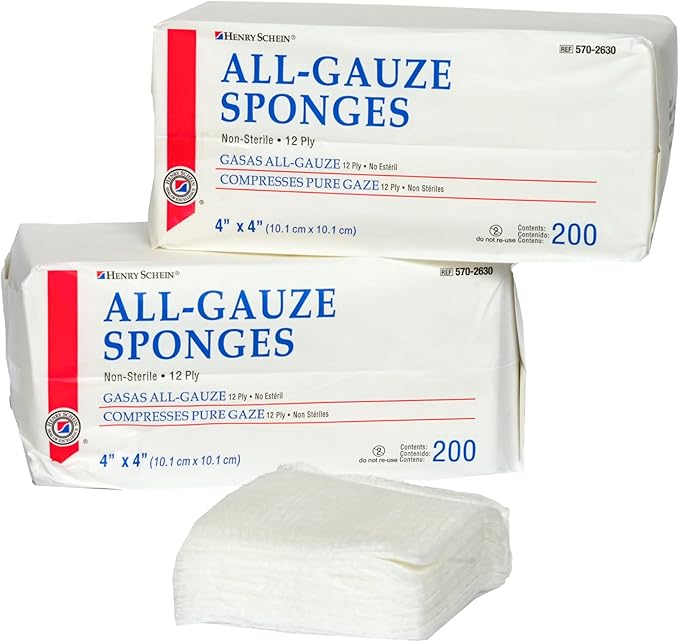 200/Pack Non-Sterile Gauze Pads 4’’ x 4’’ for Wound Dressing Gauze Sponge-Pads for Wound Care & Home First Aid Kits -12-Ply - 100% Cotton & Highly Absorbent