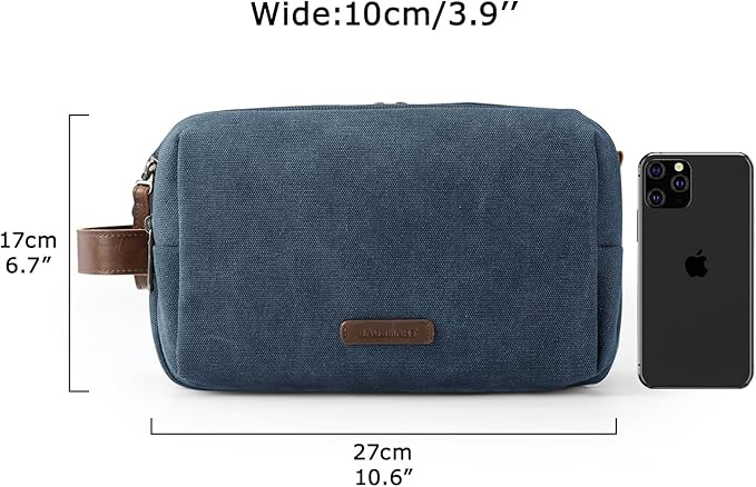 BAGSMART Toiletry Bag for Men, Canvas Travel Toiletry Organizer Dopp Kit Water-resistant Shaving Bag for Toiletries Accessories,Navy Blue-Medium