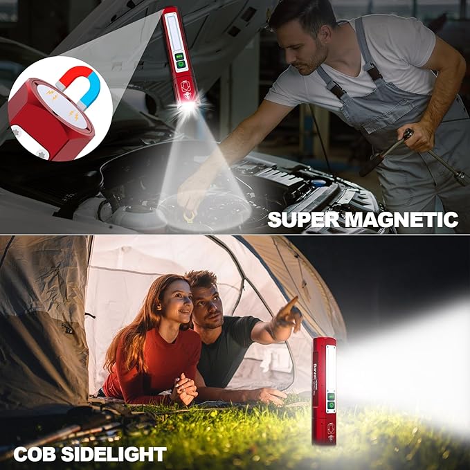 Rechargeable Flashlights High Lumens - 20,000LM Super Bright Small Pocket Magnetic Flashlight, 8 Modes LED Tactical Flash Light, Dual Button Powerful Flashlight for Camping (2, Red)