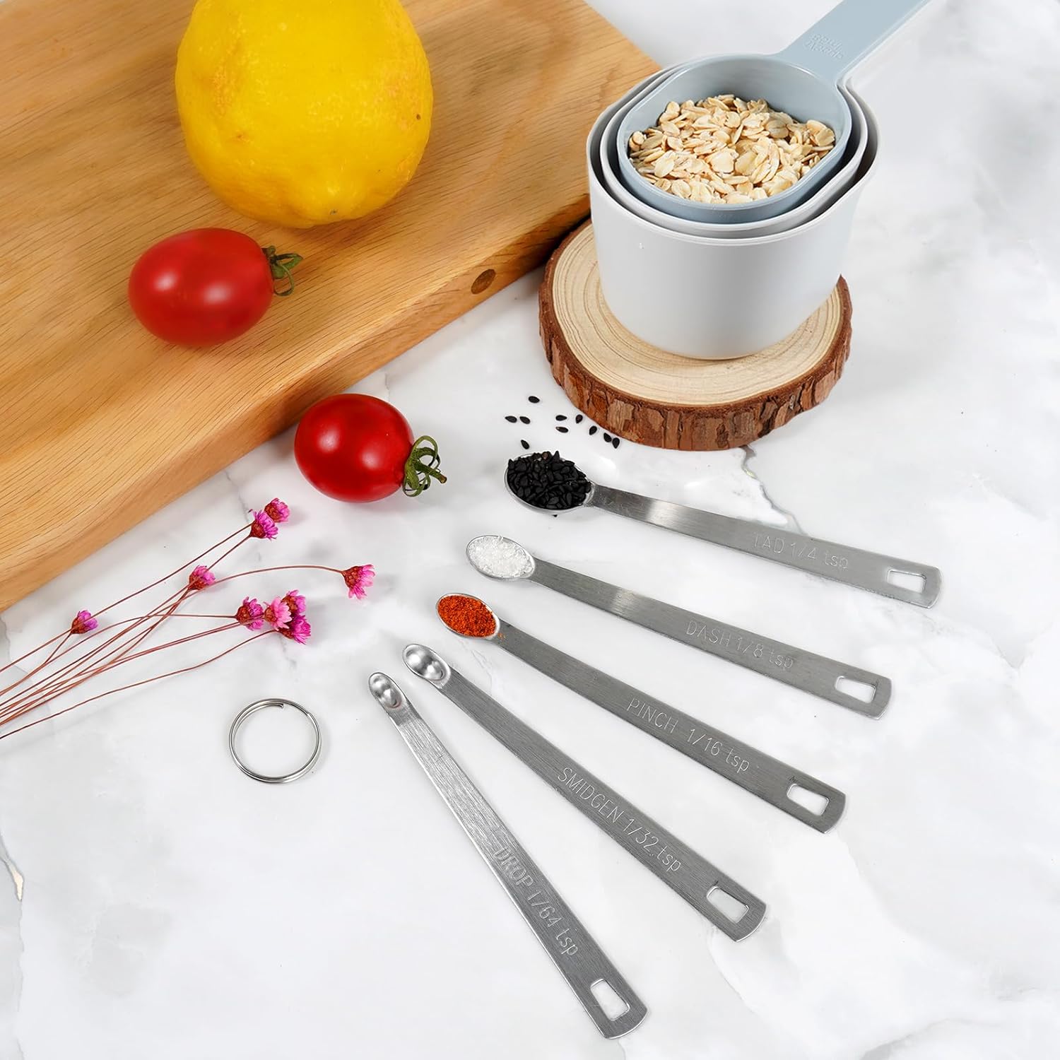 22 Piece Measuring Cups and Spoons Set, Stainless Steel Measuring Spoons Set and Stackable Measuring Cup with Lid for Liquid and Dry Ingredients, Cooking Baking Gadgets