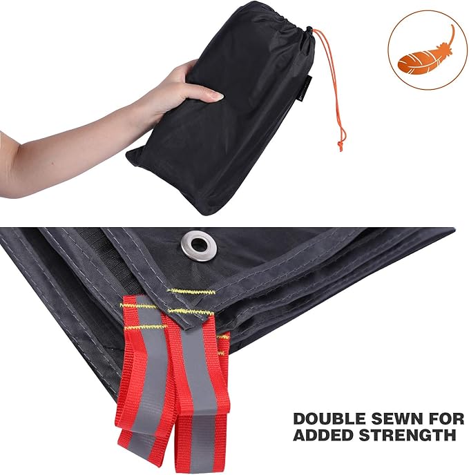 REDCAMP Ultralight Tent Footprint, PU 2000 Waterproof Camping Tent Tarp with Drawstring Carrying Bag for Ground Camping Hiking (106"x83" UL Black)