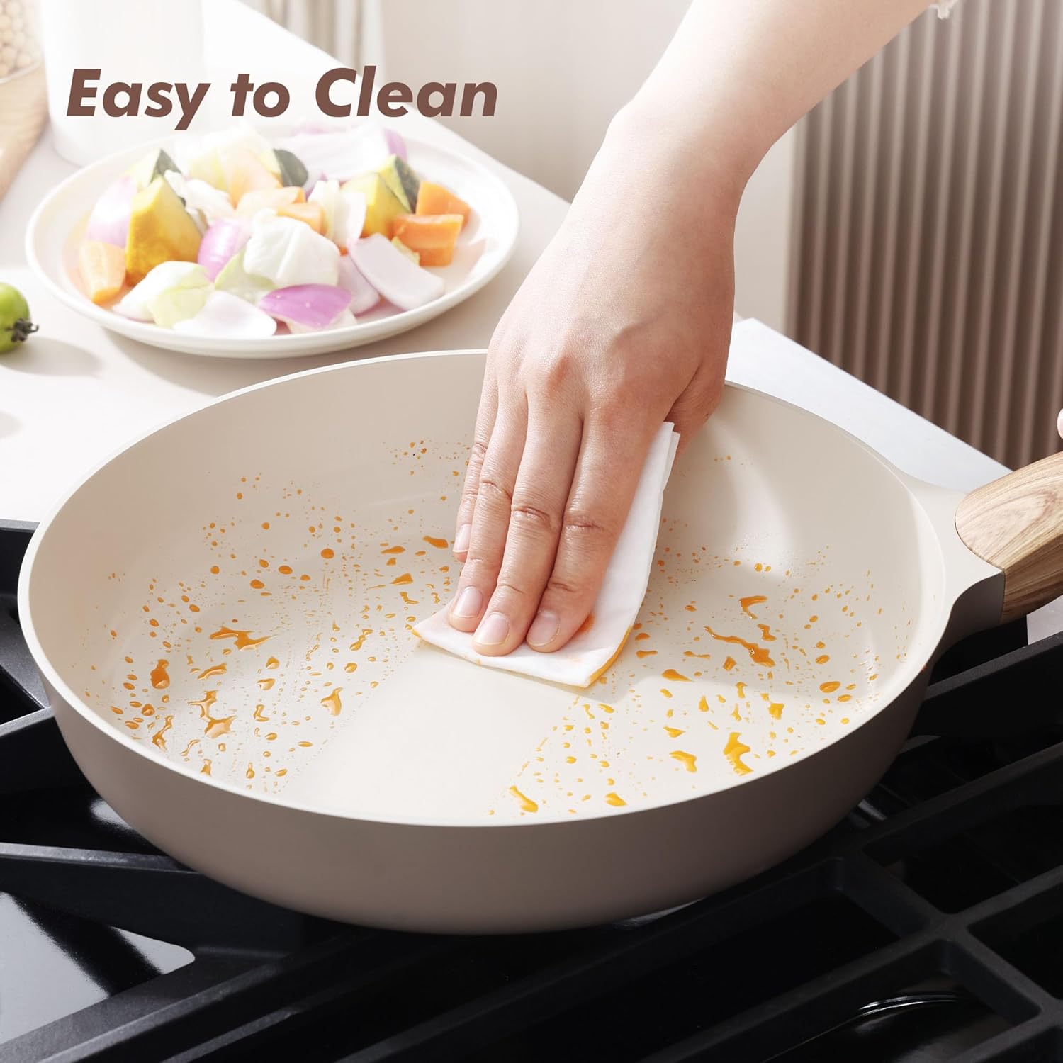 SENSARTE Ceramic Nonstick Frying Pan Skillet with Lid 8inch Non Stick Pan Omelet Pans, Non-toxic Healthy Kitchen Cooking Chef's Pan, Free of Intentionally Added PFAS/PTFE, Induction Compatible, Taupe