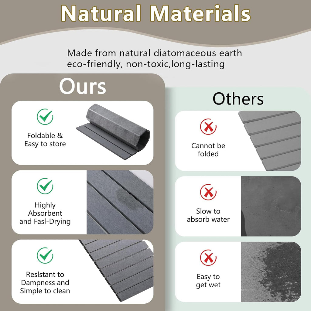 Large Stone Drying Mat for Kitchen Counter, 24''L x 16''W Diatomaceous Earth Collapsible Dish Drying Mat, Quick Drying Mat for Dishes, Bottles and Cups, Matches Any Countertop (Dark Gray)