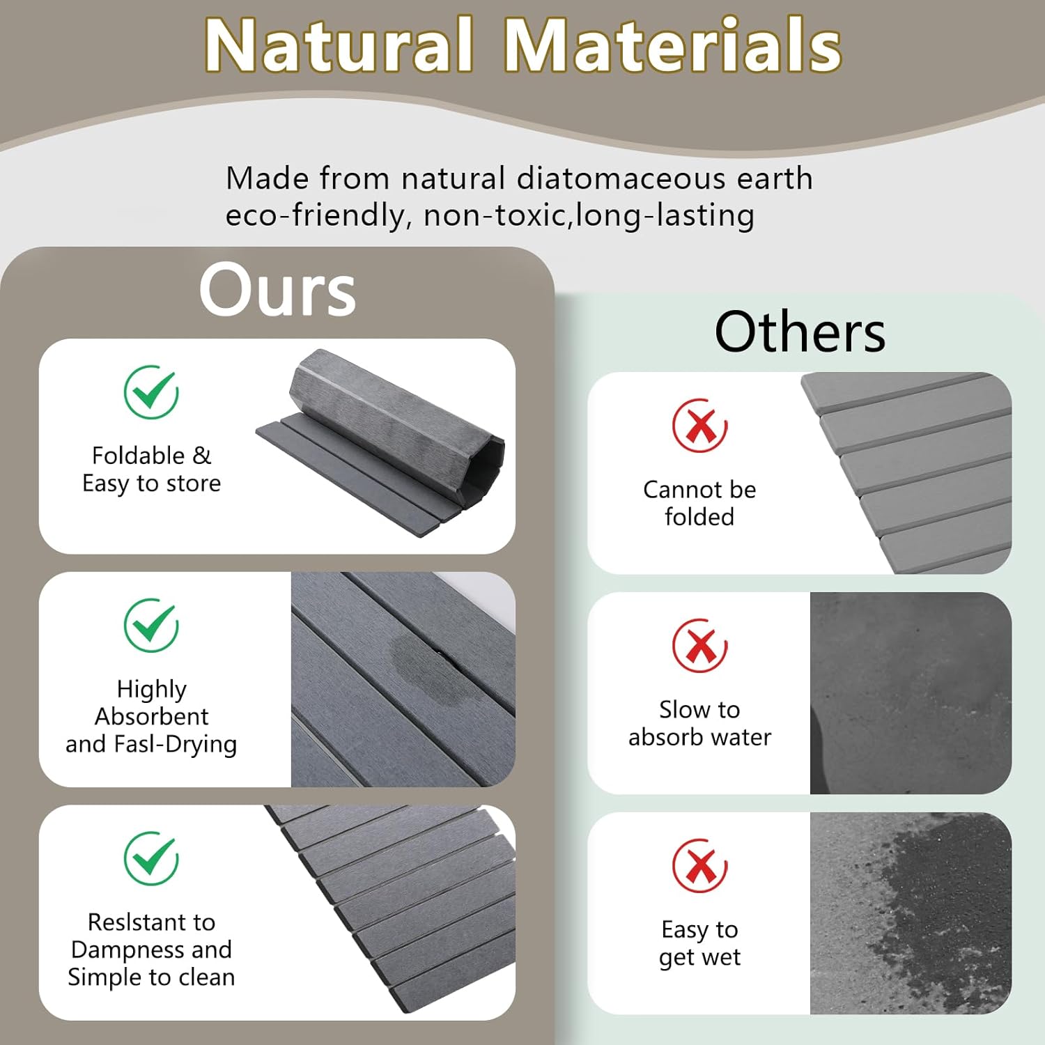 Large Stone Drying Mat for Kitchen Counter, 24''L x 16''W Diatomaceous Earth Collapsible Dish Drying Mat, Quick Drying Mat for Dishes, Bottles and Cups, Matches Any Countertop (Dark Gray)