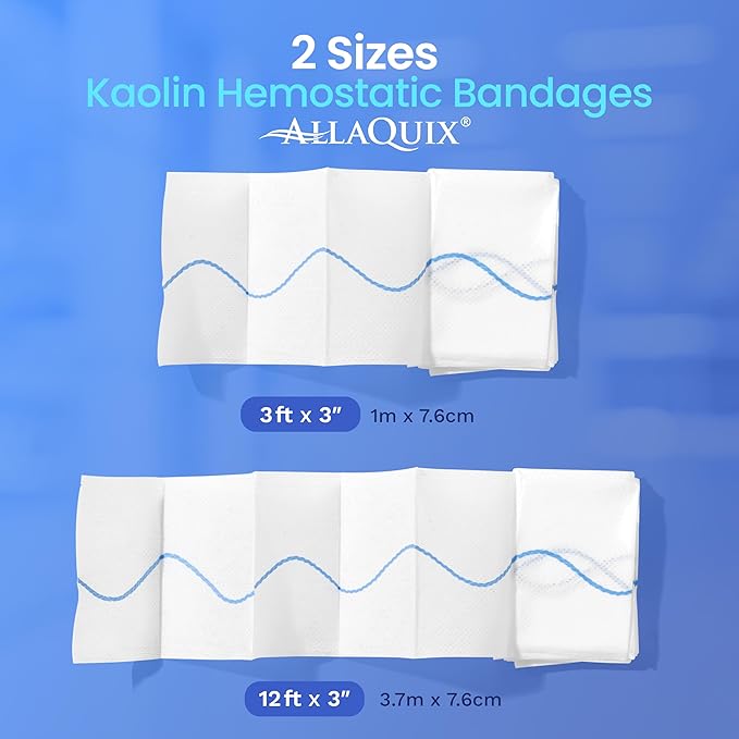 Advanced Kaolin Hemostatic Bandage – Sterile Z-Fold Clotting Gauze (3 in. x 12 ft) | Stops Bleeding Fast for Emergency, Trauma, First Aid, and Survival Kits (2-Pack)