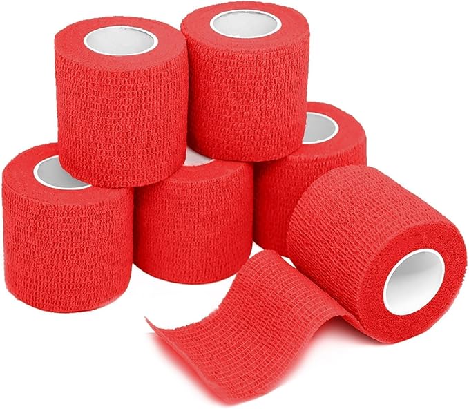 FriCARE Self Adhesive Bandage Wrap, Medical Tape in First Aid Kit, Cohesive Bandages for Wounds Sport Vet, FSA/HSA Eligible, 2 Inches X 5 Yards 6 Rolls, Red