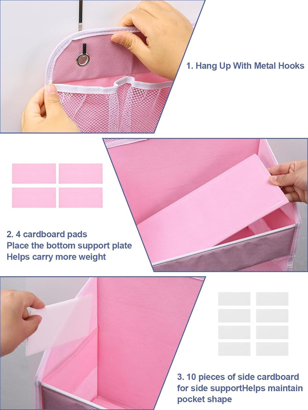 2 Pack Over The Door Organizer, Hanging Storage Organization with Large Capacity Pockets, Swing-Proof Behind Door Storage Shelf for Kicthen Bedroom Nursery Kids Toys Shoes,Pink