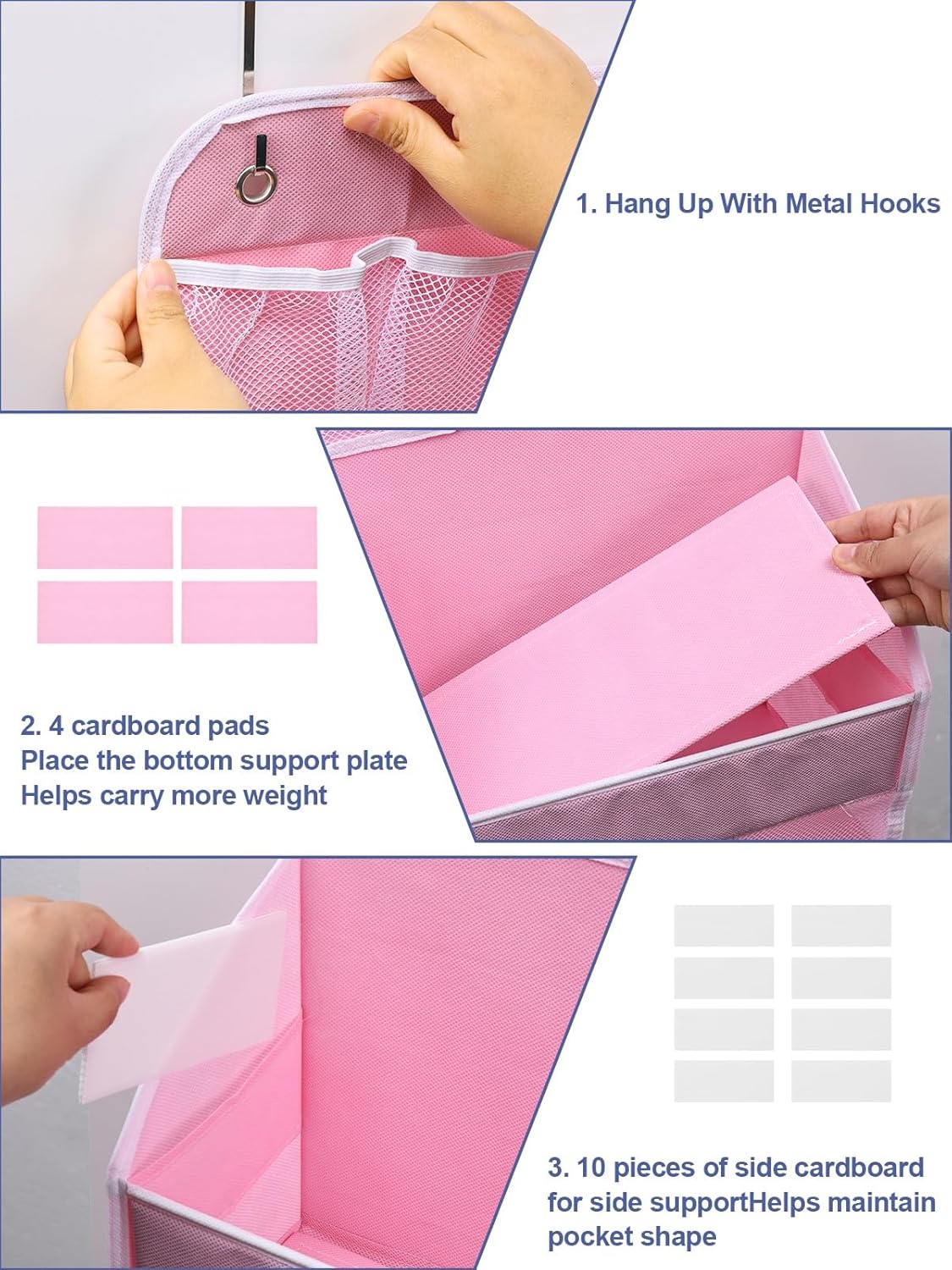 2 Pack Over The Door Organizer, Hanging Storage Organization with Large Capacity Pockets, Swing-Proof Behind Door Storage Shelf for Kicthen Bedroom Nursery Kids Toys Shoes,Pink