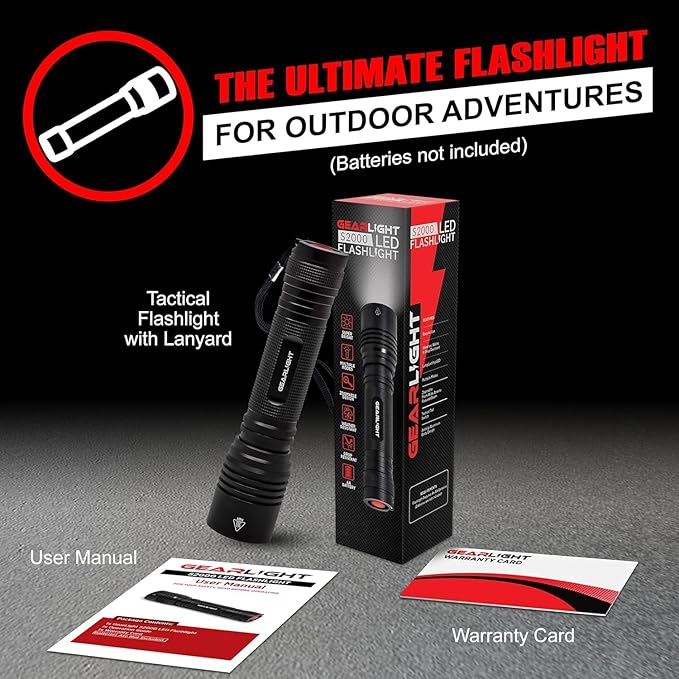 GearLight S2000 LED Flashlight High Lumens - Super Bright, Powerful, Mid-Size Tactical Flashlight for Outdoor Activity & Emergency Use