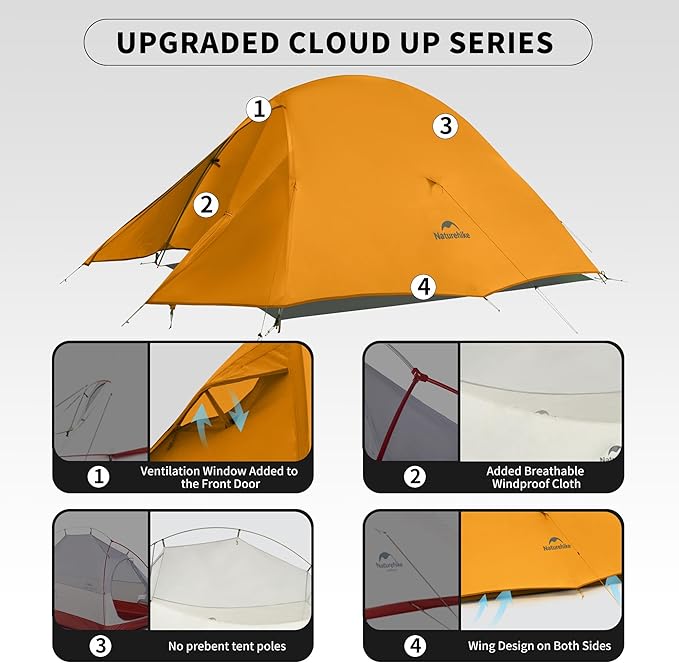 Naturehike Cloud-Up 1 Person Tent, Lightweight Backpacking Tents for One Man, Waterproof Ultralight One Person Tent for Camping Hiking Backpacking