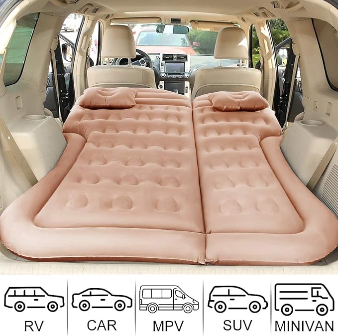 SAYGOGO SUV Air Mattress Camping Bed Cushion Pillow - Inflatable Thickened Car Air Bed Mattress with Air Pump Portable Sleeping Pad for Home Car Travel Camping Upgraded Version - Beige1