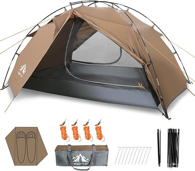 Night Cat Backpacking Tents 2 Persons Fast Setup Hiking Camp Tent with Foldable Pole Double Layers Two Doors Waterproof Lightweight Compact 7x4.4ft