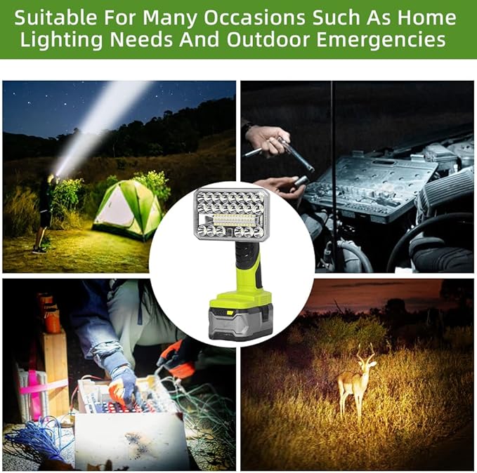 Working Light for RYOBI 18V Lithium-ion Battery, 2000LM 18W Flashlight with 3 Brightnesses, Aluminum Alloy Cordless LED Work Light for Camping, Emergency, Indoor, Outdoor...