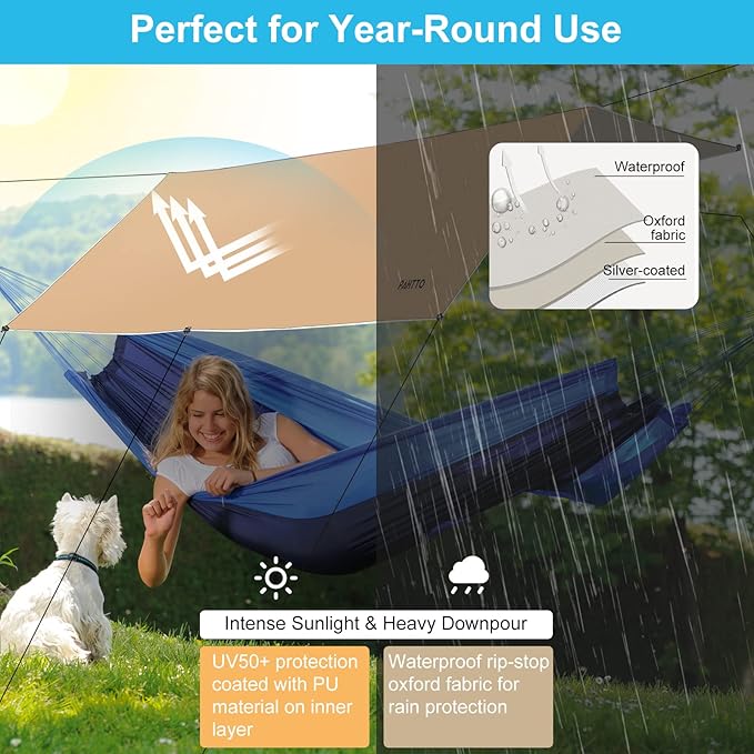 Hammock Rain Fly, 12x10FT Camping Tarp with Poles, Waterproof and Ultralight Survival Tent Tarp for Outdoors, Camping, Hiking, Picnic, Backpacking