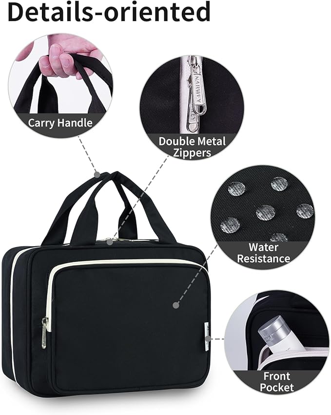 Narwey Hanging Toiletry Bag for Women Travel Makeup Bag Organizer Toiletries Bag for Travel Size Essentials Accessories Cosmetics (Black (Medium))