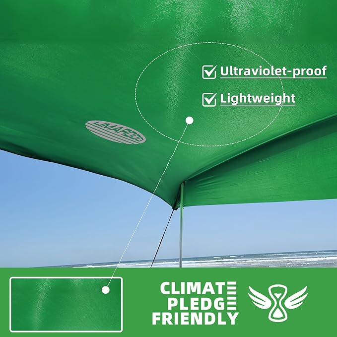 UMARDOO Family Beach Tent Canopy Sun Shade Portable, Large Compact Beach Sun Shelter Easy Setup with Packable Bag for Outdoor Travel (Green, 10X10 FT. 4Poles)