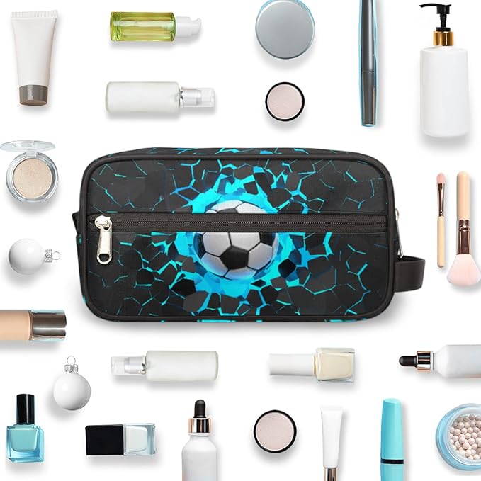 3D Light Wall Football Portable Travel Toiletry Bag, Sport Ball Dopp Kit Cosmetic Organizer Makeup Bag Shower Shaving Bag for Men Women