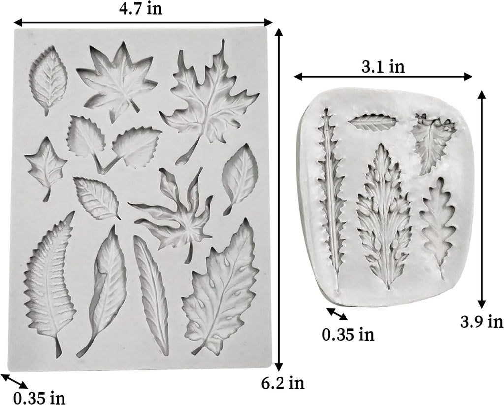 2PCS Leaf Silicone Molds, Tree Leaves Shape Cake Fondant Mold, 3D Unique Chocolate Candy Jello Biscuit Dessert Mold, Resin Plaster Polymer Clay Soap Mold, Cake Decorating Tool