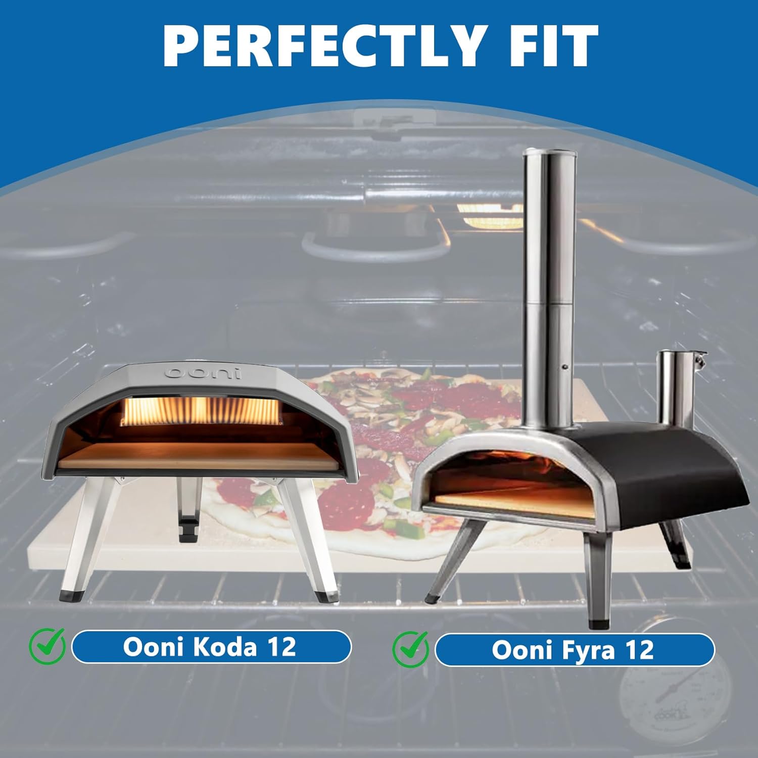 SafBbcue Square Cordierite Pizza Stone Ideal for Ooni Koda & Fyra 12 Uuni Pizza Oven Most Similar Size Oven and Grill 13.2" x 13.2" x 0.4" Ceramic Baking Stone BBQ Baking Accessories