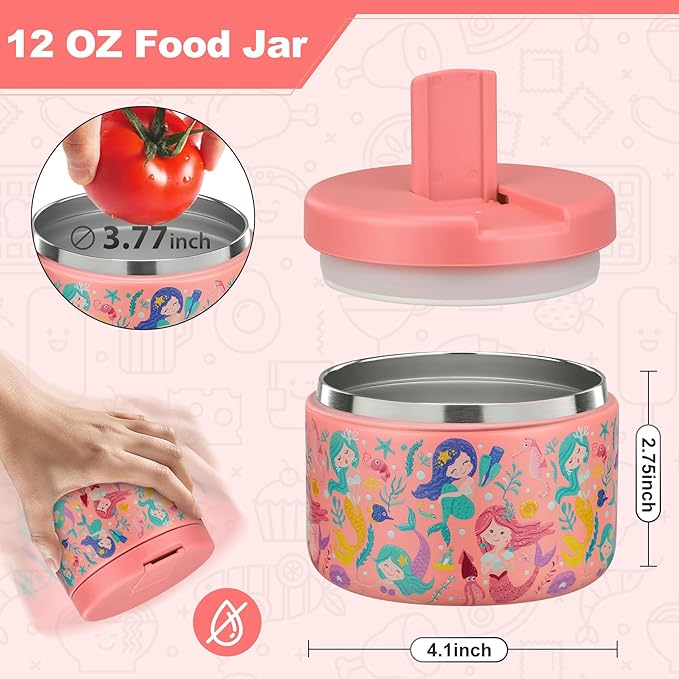 12oz Kids Soup Thermo for Hot Food Insulated Vacuum Food Jar with Buckle Lid, Stainless Steel Wide Mouth Leak Proof Lunch Container for School Travel 1 Pack