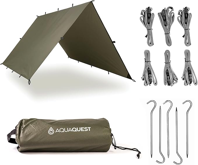 AquaQuest Defender Camping Tarp - Heavy Duty Tent Shelter or Rain Fly - Waterproof Camping Essentials for Hiking, Bushcraft & Hammock