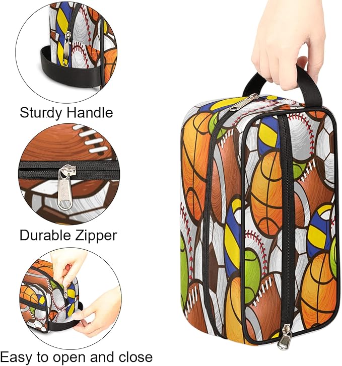 Sport Baseball Portable Travel Toiletry Bag, Volleyball Soccer Ball Dopp Kit Cosmetic Organizer Makeup Bag Shower Shaving Bag for Men Women
