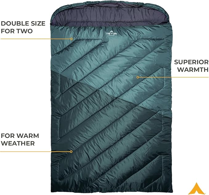 Teton Mammoth Queen Size Double Sleeping Bag- A Warm Bag The Whole Family can Enjoy – Great for Camping, Hunting and Base Camp. Compression Sack Included