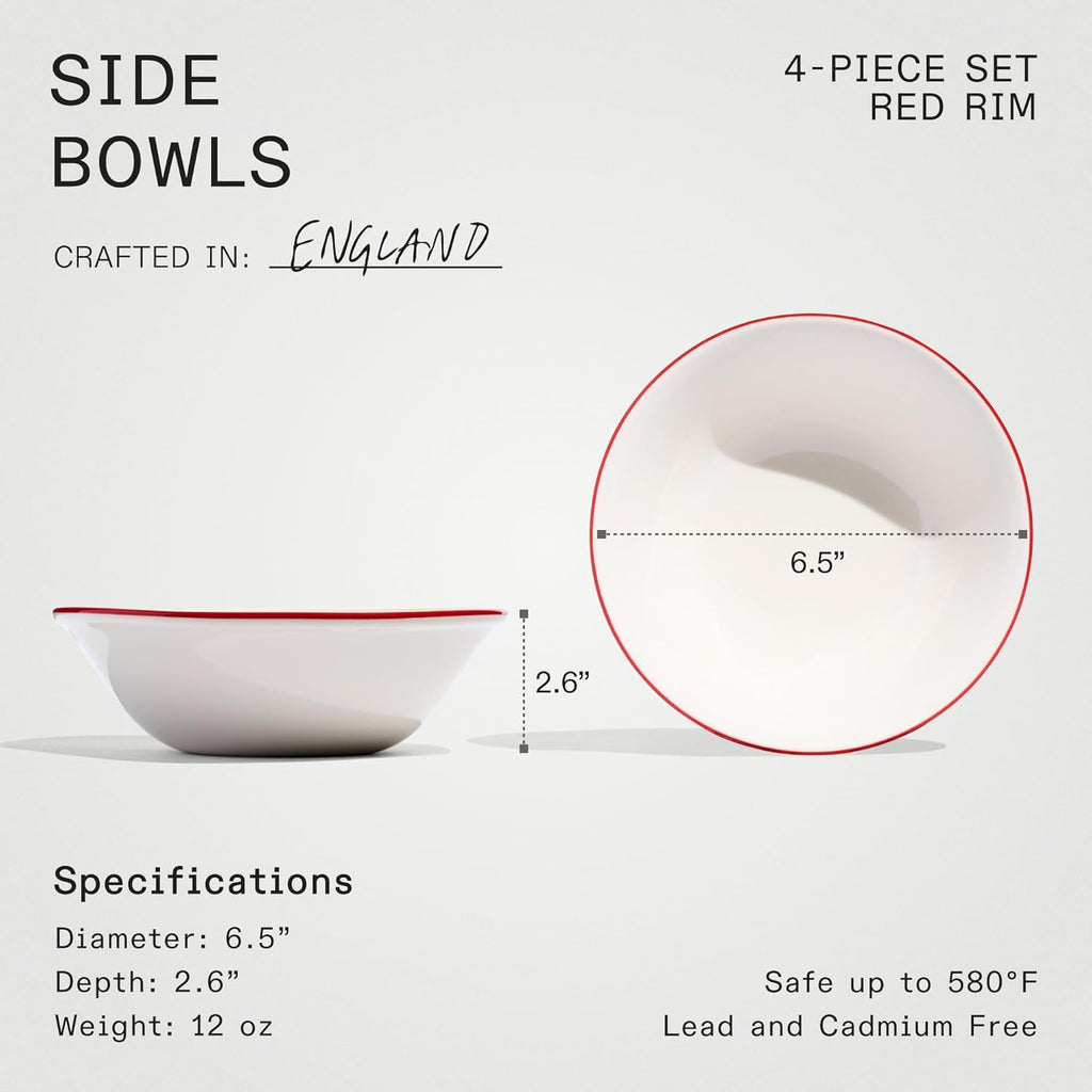 Made In Cookware - Set of 4 - Side Bowls - White With Red Rim - Porcelain England