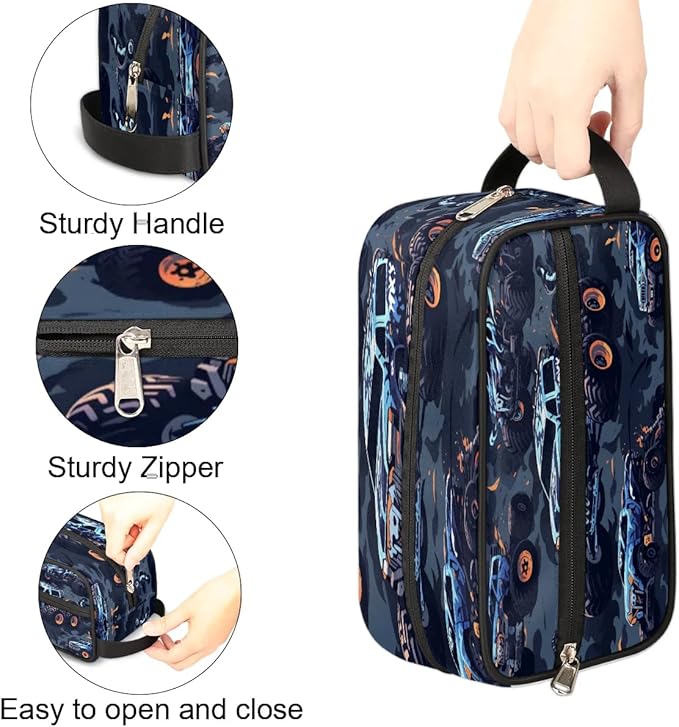 Monster Truck Car Hanging Toiletry Bag,Travel Hygiene Kits for Boys Mens,Waterproof Makeup Carry-on Bags,Cosmetic Bag,TSA Approved Shave Dopp Kit for Toiletries Shower Bathroom Accessories Gifts