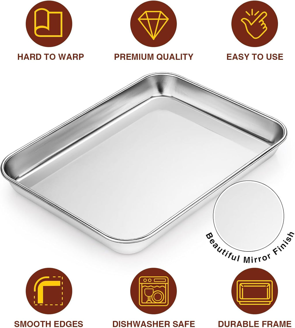 Wildone Sheet Pan Set Baking Sheet Cookie Sheet Baking Pan Toaster Oven Pans, 12 PCS Stainless Steel Baking Tray Cookie Pan, Heavy Duty & Dishwasher Safe, 9 x 6.7 x 1 Inches