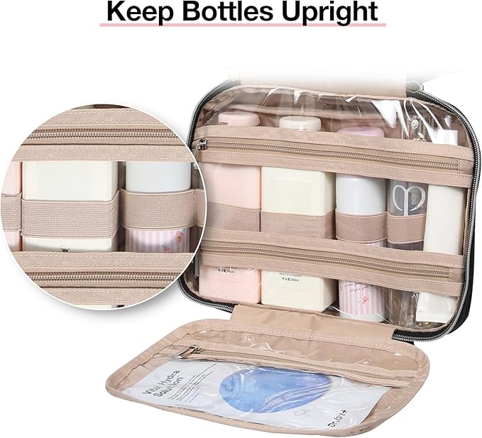 BAGSMART Toiletry Bag Hanging Travel Makeup Organizer with TSA Approved Transparent Cosmetic Bag Makeup Bag for Full Sized Toiletries, Medium-Navy