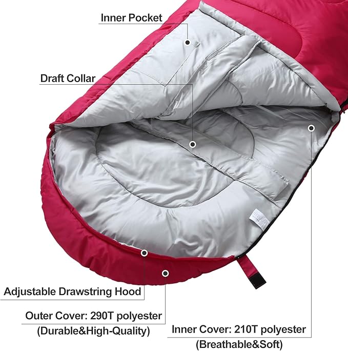 Sleeping Bag,3-4 Seasons Warm Cold Weather Lightweight, Portable, Waterproof Sleeping Bag with Compression Sack for Adults & Kids - Indoor & Outdoor: Camping, Backpacking, Hiking