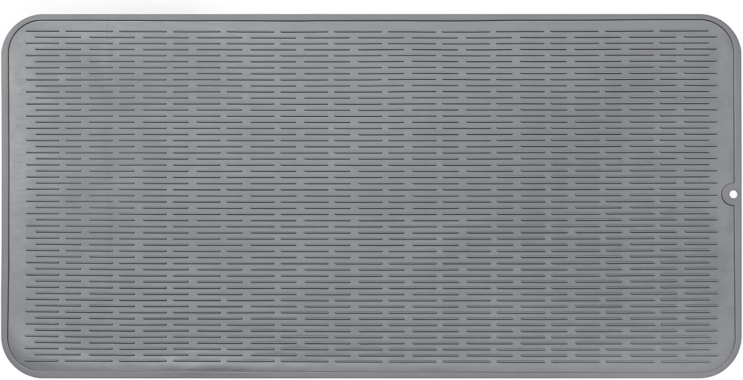 Silicone Dish Drying Mat for Multiple Usage,Easy clean,Eco-friendly,Heat-resistant Silicone Mat for Kitchen Counter or Sink,Refrigerator or Drawer Liner Grey 5XL 36inches x 18inches