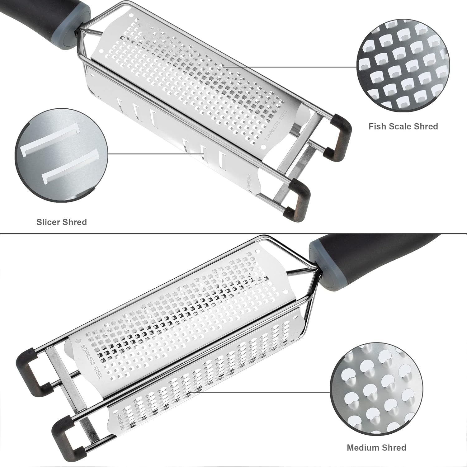 3 in 1 Cheese Grater Zester Citrus Lemon 304 Stainless Steel Zester Versatile Sharp Tool for Parmesan Cheese Ginger Garlic Nutmeg Chocolate Vegetables Fruits 12''