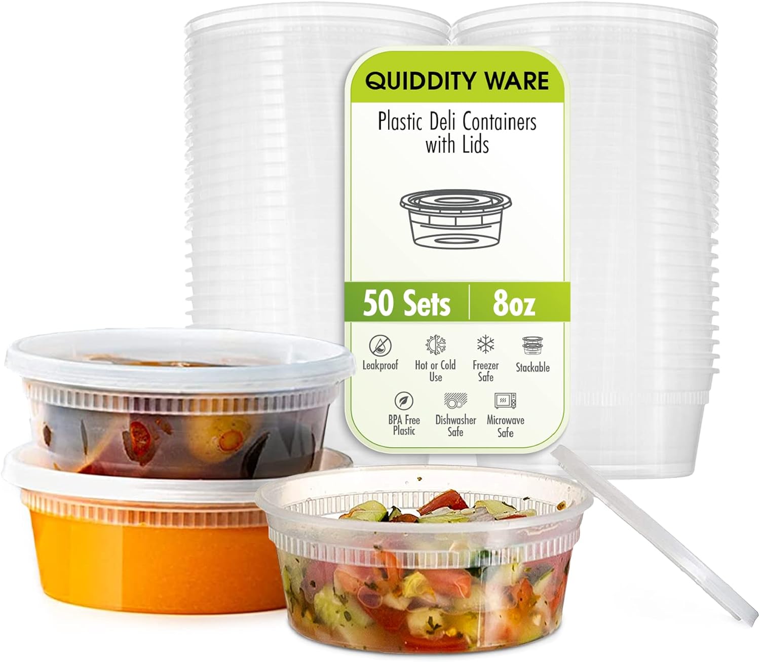 (8oz-Deli Containers with Leakproof Lids-50 Pack BPA-Free Plastic Microwaveable Clear Food Storage Container Premium Heavy-Duty Quality, Freezer & Dishwasher Safe