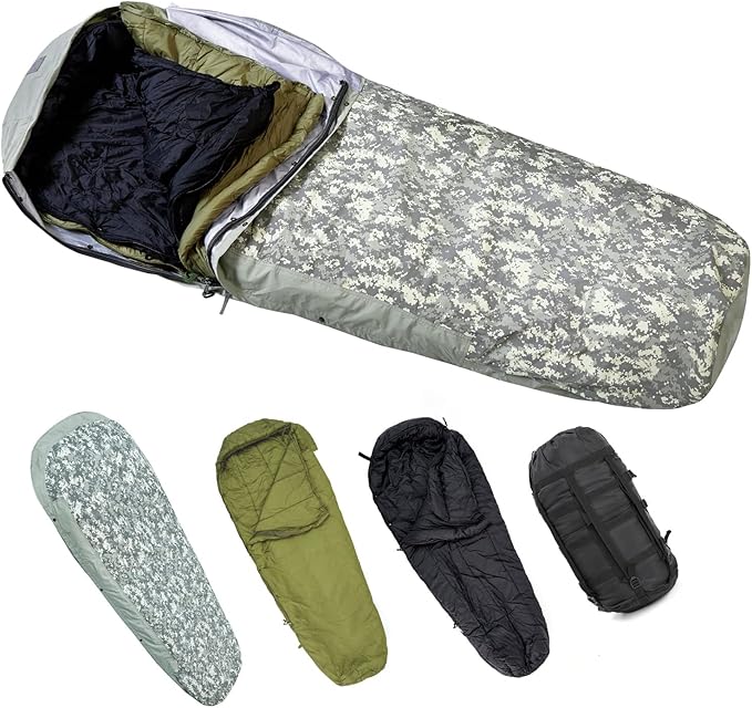 MT Army Military Modular Sleeping Bags System, Multi Layered with Bivy Cover for All Season, Woodland/Multicam