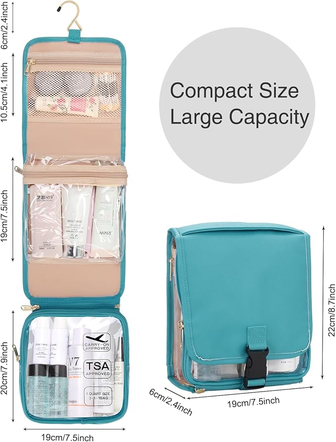 Hanging Toiletry Bag for Women with Tsa Approved Toiletry Bag, Travel Foldable Toiletries Bag Cosmetics Jewelry Toiletry Bag Water Resistant Makeup Organizer for Traveling