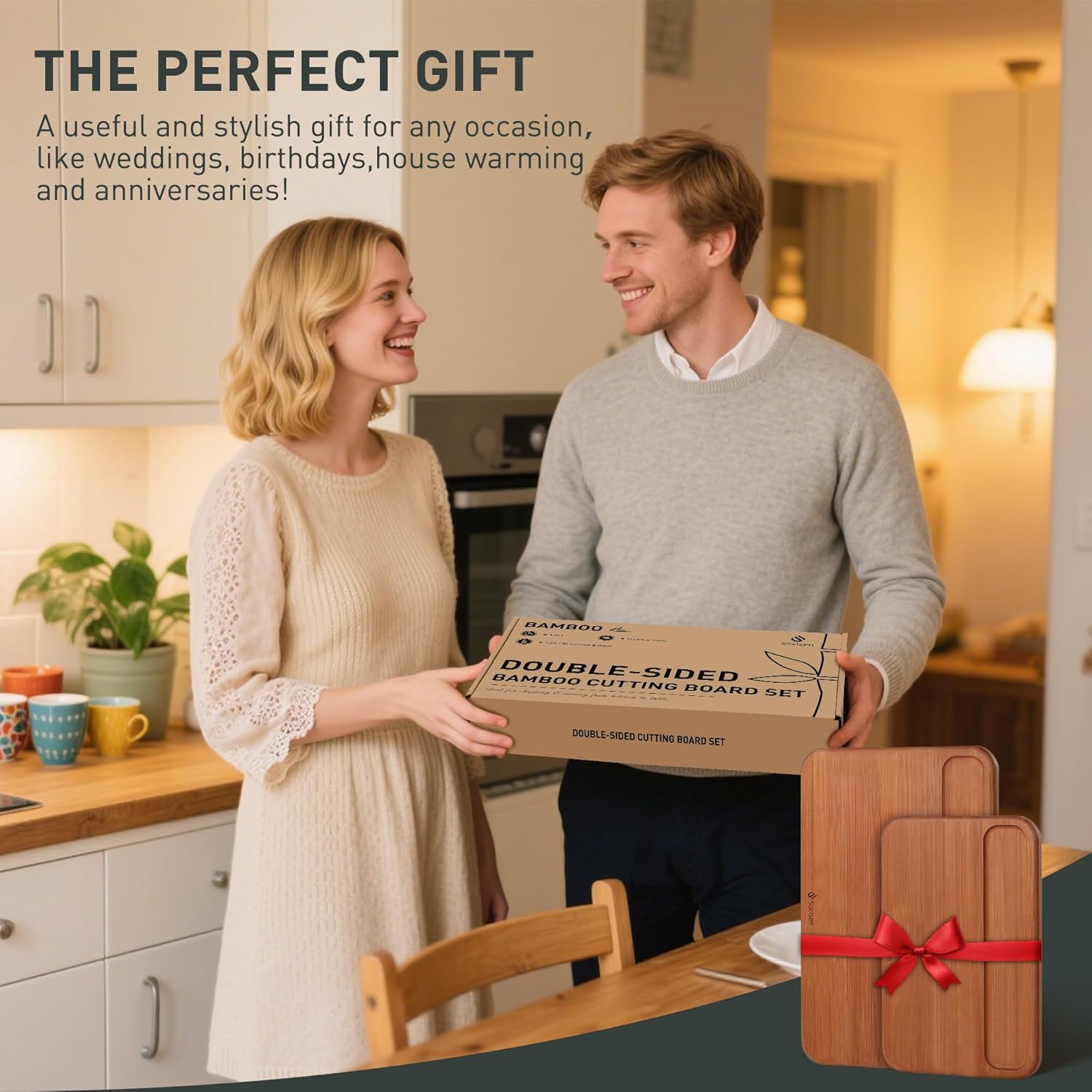 2 Packs Wood Cutting Board, Carbonized Bamboo Cutting Boards Set With Smooth Surface & Easy Storage For Busy Kitchens, Ideal Charcuterie & Chopping, Durable, Knife-Friendly for Meat Vegetables Fruits