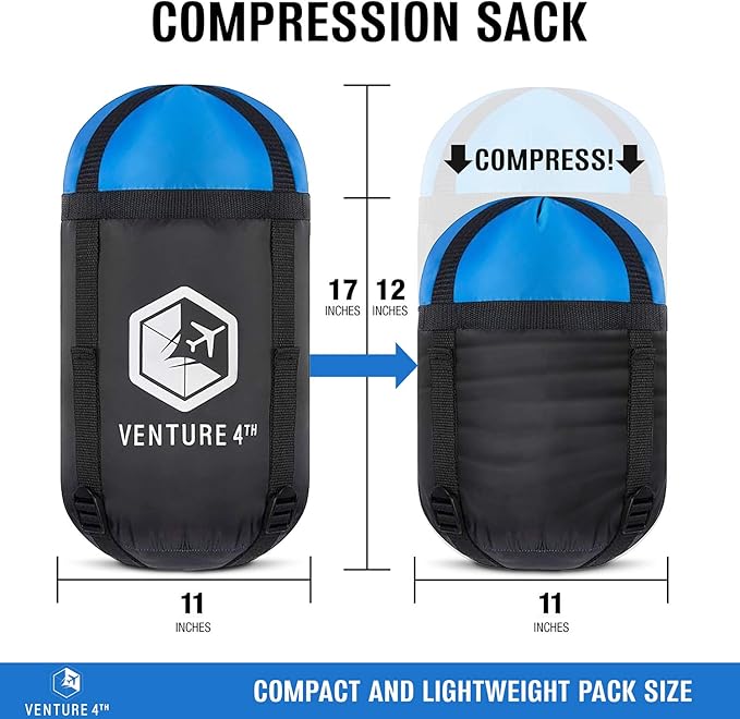 VENTURE 4TH Backpacking Sleeping Bag – XXL, Double and Single Sizes - Lightweight Warm & Cold Weather Sleeping Bags for Adults, Kids & Couples – Ideal for Hiking, Camping & Outdoor Adventures