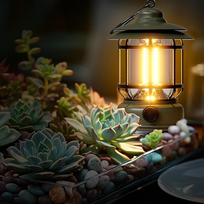 3 Pack LED Camping Lanterns Battery Powered Rechargeable Lantern with Stepless Dimming Vintage Portable Camping Lights & Lanterns for Emergency Fishing Camping Hiking Power Outage Tabletop