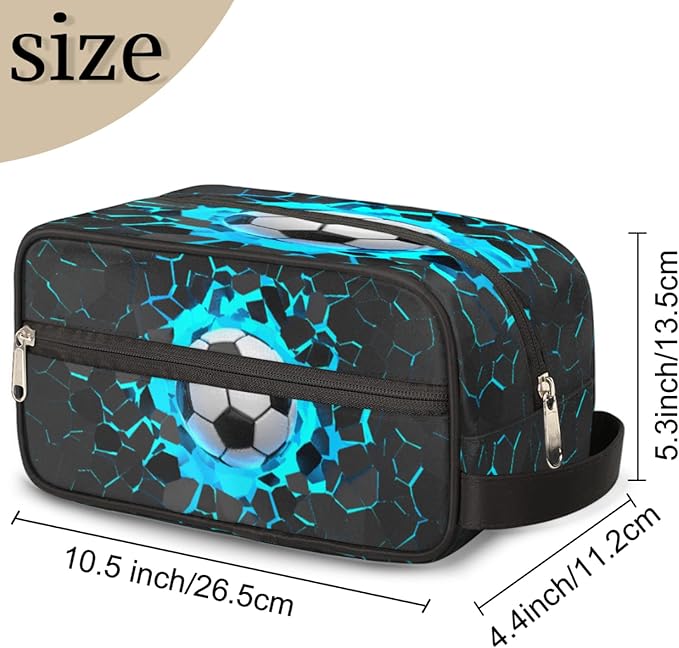 3D Light Wall Football Portable Travel Toiletry Bag, Sport Ball Dopp Kit Cosmetic Organizer Makeup Bag Shower Shaving Bag for Men Women