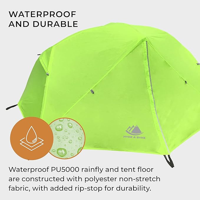 Hyke & Byke Zion Hiking & Backpacking Tent - 3 Season Ultralight, Waterproof Tent for Camping w/Rain Fly and Footprint - 1 Person - Orange