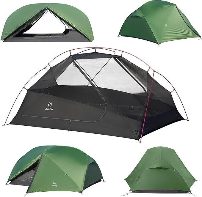 ATEPA Ultralight Backpacking Tent, 2 Person 1 Person Nylon Lightweight 4000MM+ Waterproof Windproof Portable Tent with Aluminum Frame & Rainfly for Backpacking Hiking Camping Motorcycle, 4 Season