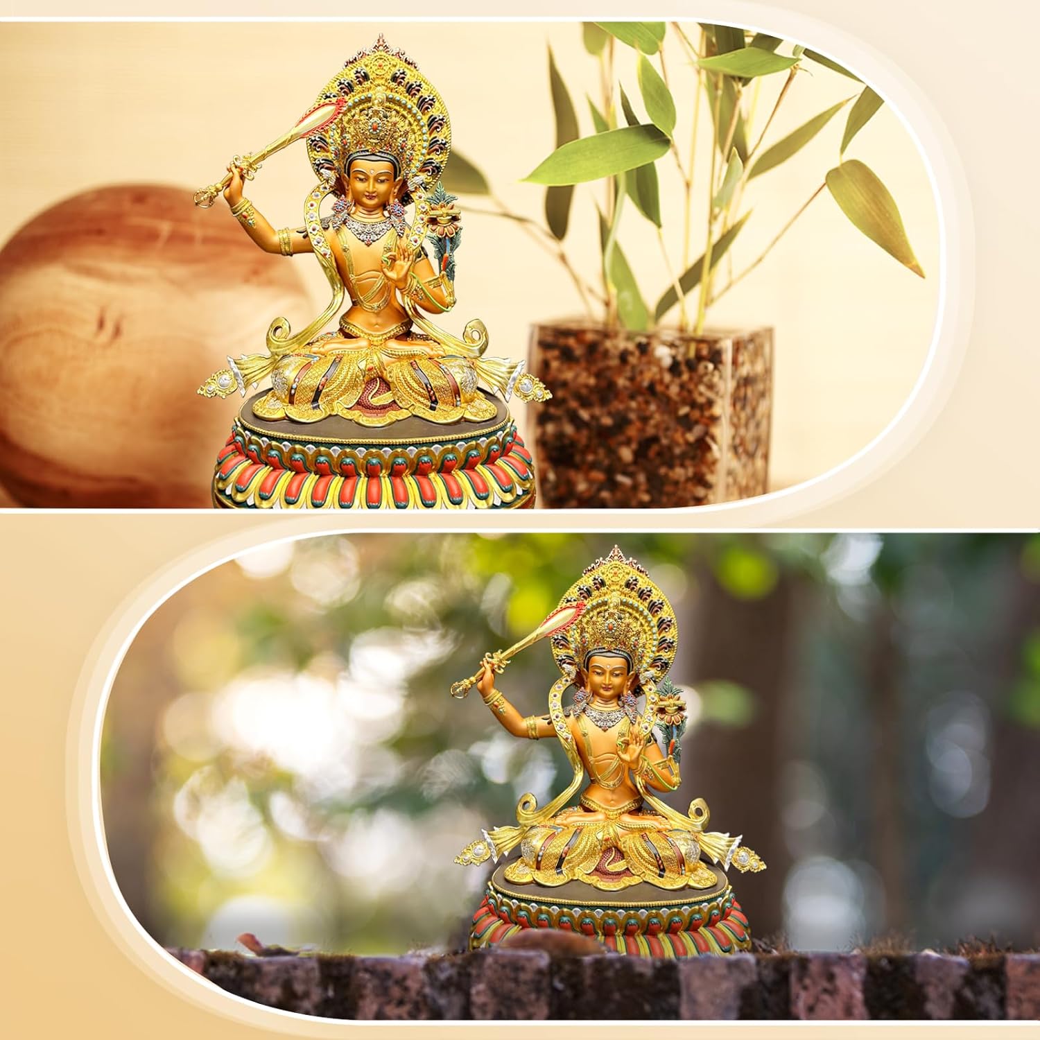 Buddha Statue Indoor, Buda Sculpture for Home Decor, Hand-Painted Colored Buddhist Budda, Nepalese Craft Handmade Tibetan Buddhism Meditation Copper (Manjushri, 14.17")