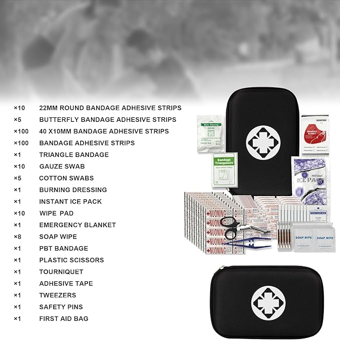 274PCS Travel First Aid Kit Supplies for Business, Black First Aid Backpacking Essentials Items Trauma Emergency Kit for Outdoor Trips Monoki