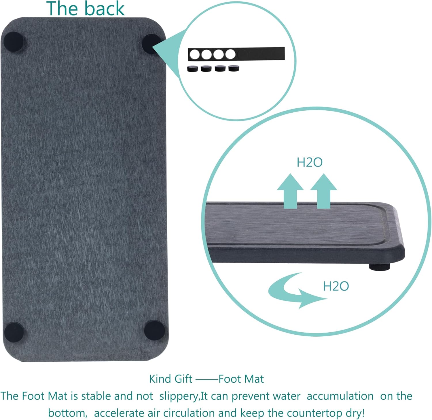 2 Pcs Water Absorbing Stone Trays, Kitchen/Bathroom Sink Soap Dish, Diatomite Tray Used for Hand Soap & Cosmetic Bottles in The Modern Home, 4" W x 8.3" L, Dark Gray