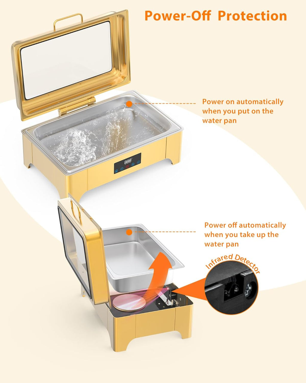 Electric Chafing Dish, 9QT Full Size Touch Screen Chafing Dishes for Buffet Roll Top Set Food Servers and Warmer with Glass Lid for Catering, Parties, Weddings, Gold