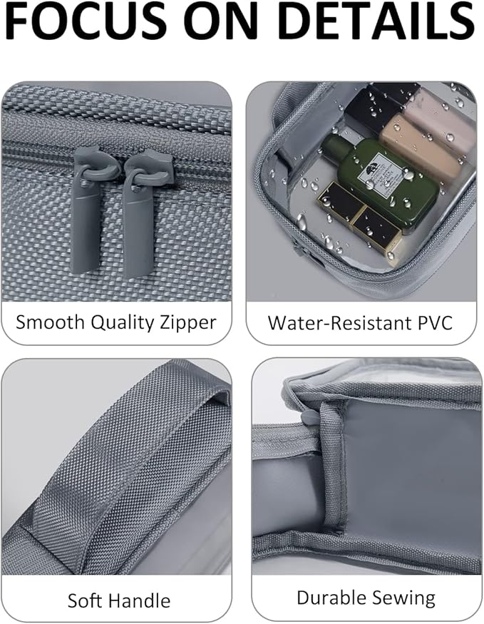 Moyad TSA Approved Clear Toiletry Bag with Handle, 1 Pack Quart Size 3-1-1 Liquids Pouch for Travel, Transparent Makeup & Cosmetic Organizer for Women Men, Grey