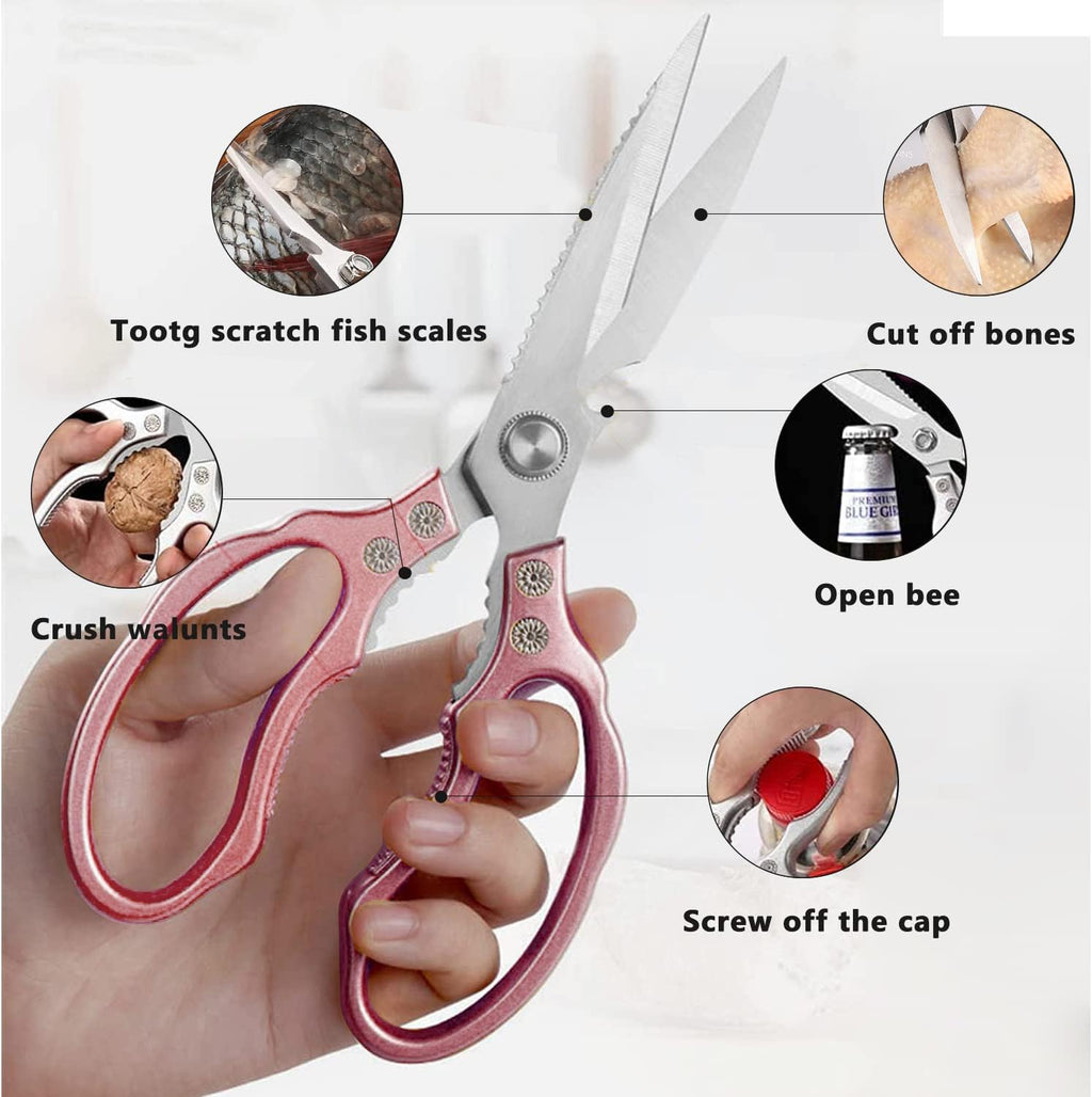 Kitchen Scissors, Heavy Duty Sharp Kitchen Shears Dishwasher Safe, Kitchen Accessories Cooking Shears for Kitchen Meat Chicken Fish Poultry Herb Bread (Rose gold)
